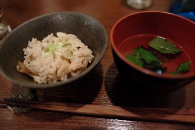 Close-up of salad in bowl on table