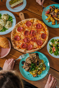 High angle view of food on table