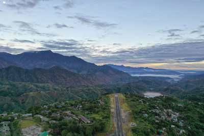 High angle view of mountains against sky