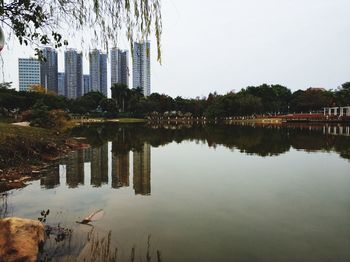Reflection of buildings in lake