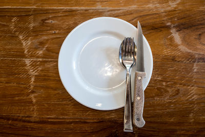 High angle view of breakfast on table