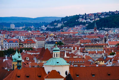 High angle view of townscape against sky