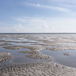 Scenic view of sea against blue sky