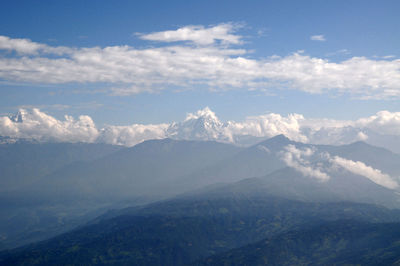 Scenic view of mountains against cloudy sky