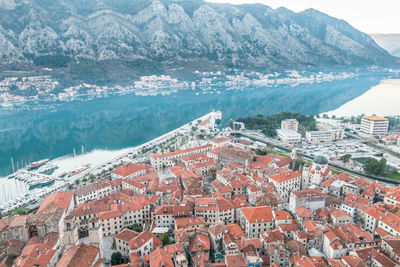 High angle view of buildings in city