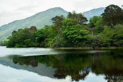 Scenic view of lake with mountains in background