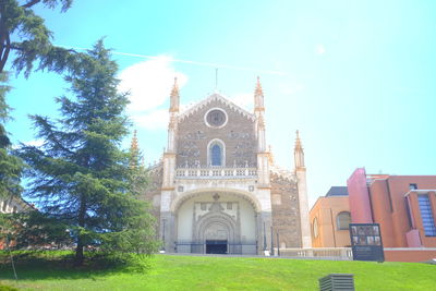 Facade of church against blue sky