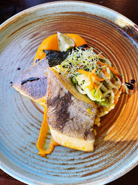 Close-up of food in plate on table