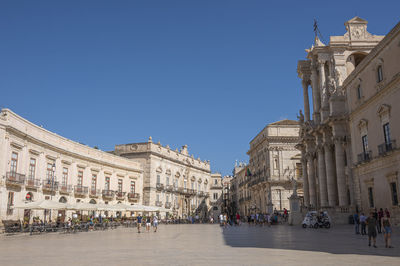 Wide angle view of piazza duomo in ortigia with splendid historical buildings