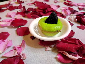 Close-up of pink roses on table