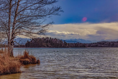 Scenic view of lake against sky during sunset