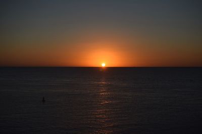 Scenic view of sea against clear sky during sunset