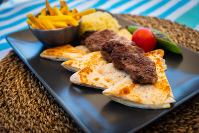 Close-up of breakfast served on table