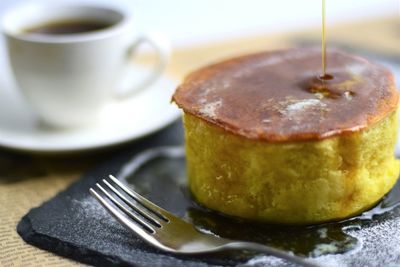 Close-up of dessert in plate on table