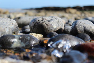 Close-up of stones on beach