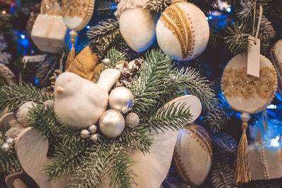 Close-up of decorations at christmas market