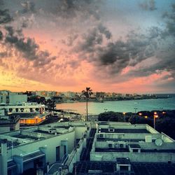 View of city at sunset