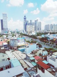 High angle view of cityscape against sky