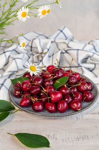 Close-up of strawberries on table