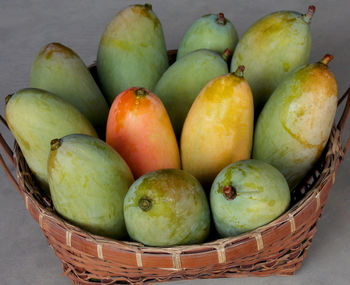 High angle view of apples in basket