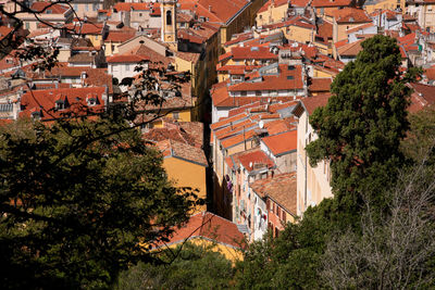 High angle view of buildings in city