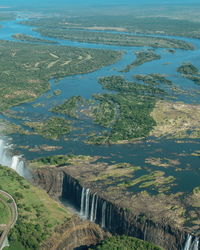 Zambezi river and victoria falls from the air, zimbabwe
