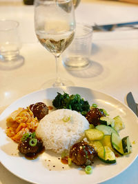 High angle view of meal served on table