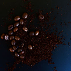 High angle view of coffee beans on table