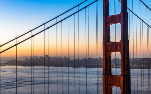 View of suspension bridge at sunset