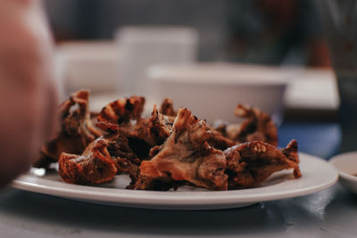 Close-up of food in plate on table