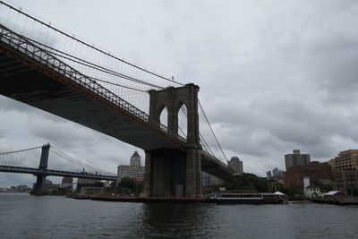 Low angle view of suspension bridge over river