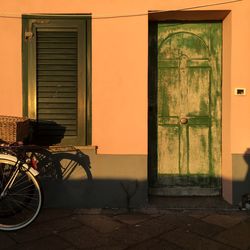 Bicycle against door