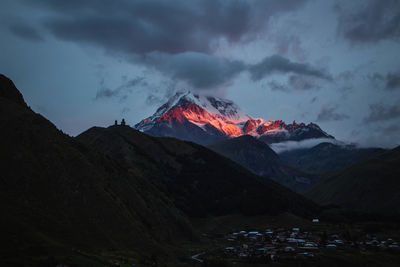 Scenic view of volcanic mountain at night