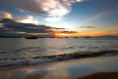 Scenic view of sea against sky during sunset