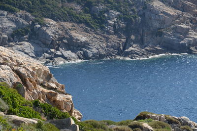 Scenic view of rock formation by sea