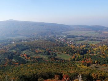 High angle view of landscape against clear sky