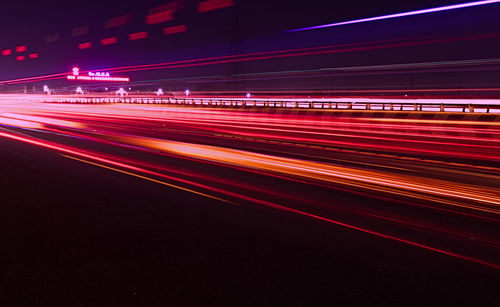 Light trails on road at night