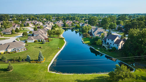 High angle view of buildings in city