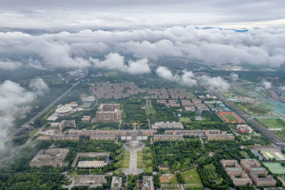 High angle view of buildings in city