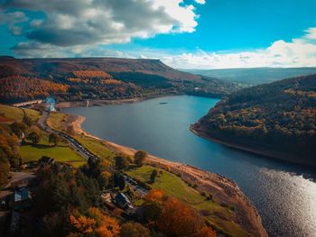 High angle view of lake against sky