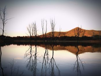 Scenic view of lake against sky during sunset