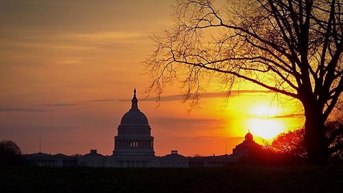 Buildings at sunset