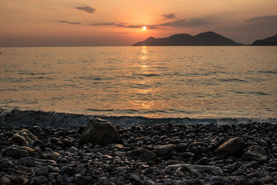 Scenic view of sea during sunset