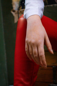 Close-up of hand holding red hands