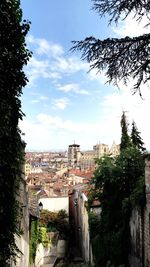 High angle view of buildings in city