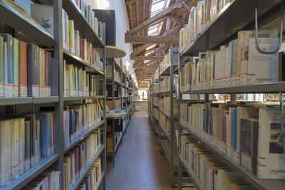 Books on shelves in library