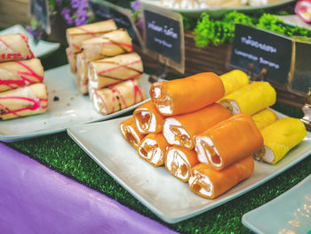 High angle view of food on table at market stall