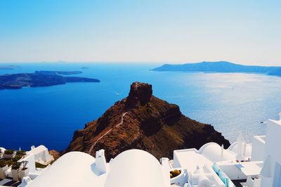 Panoramic view of sea against clear sky