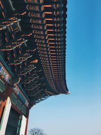 Low angle view of tower against clear blue sky