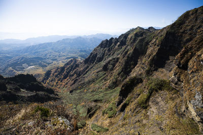 Scenic view of rocky mountains against clear sky